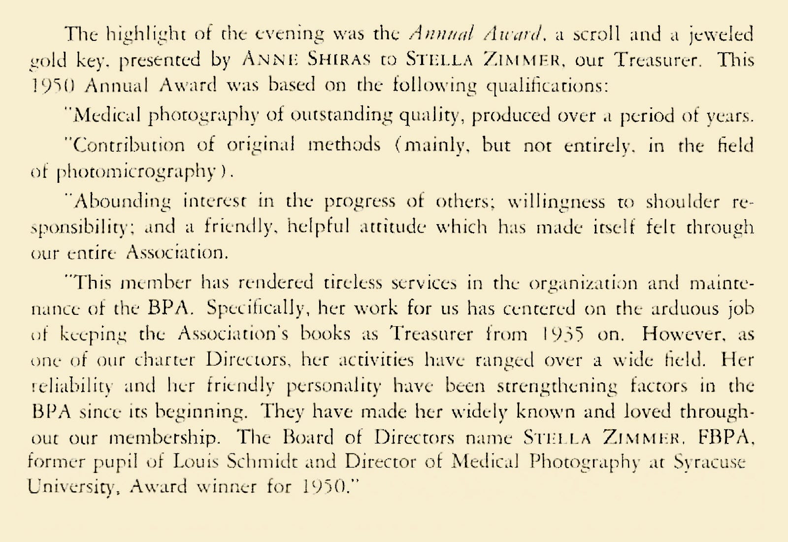 Stella Zimmer Annual Award